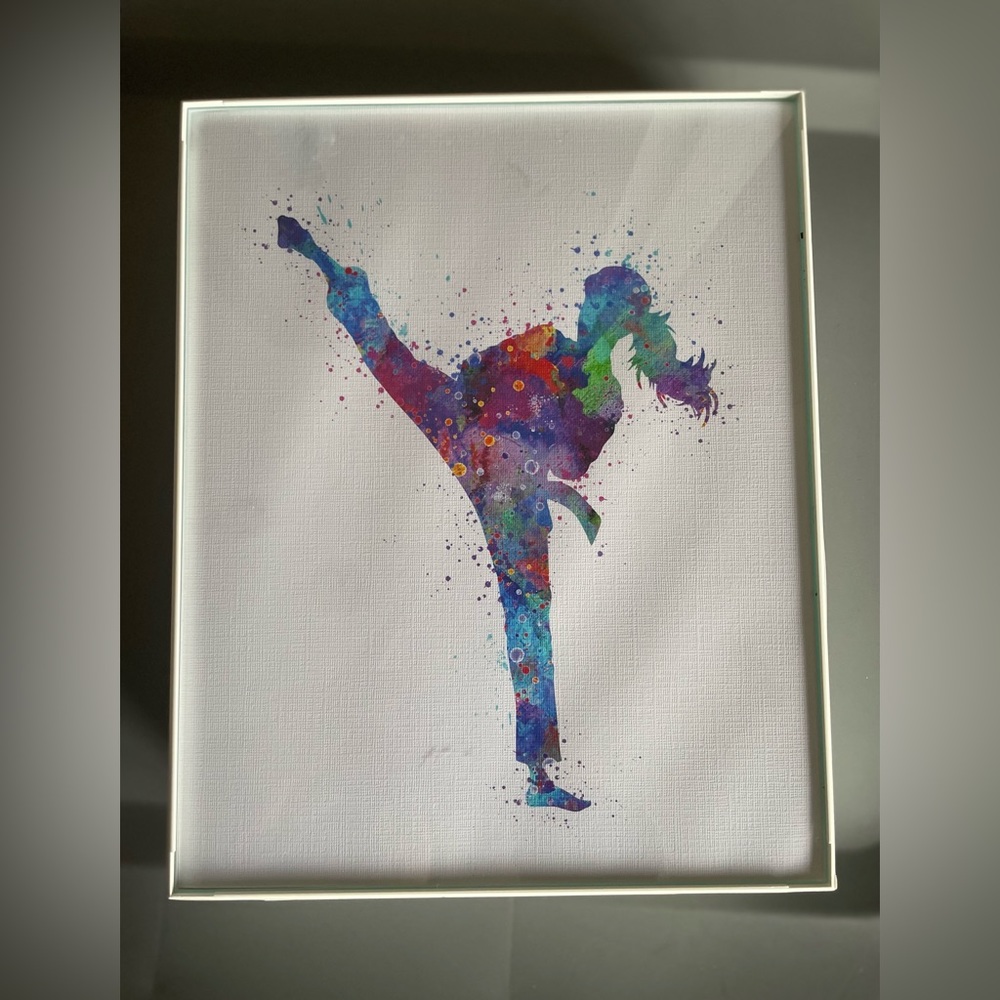 Girls Karate Warrior Framed Watercolor Artwork